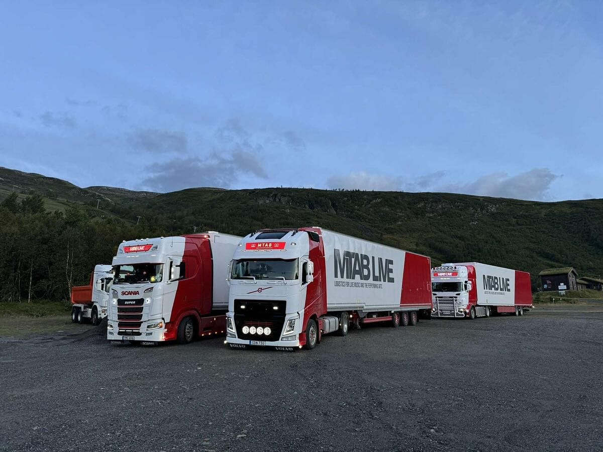 MTAB LIVE tre lastbilar i norska fjällen – turnékonvoj i Skandinavien